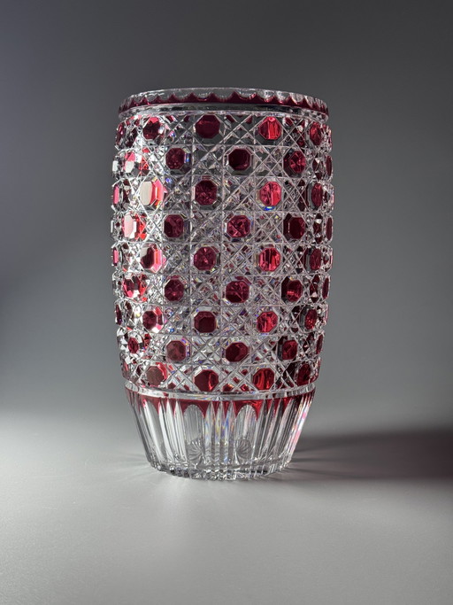 Rare Hand-Cut Overlay Crystal Vase in Ruby – Cristallerie de Lorraine, 1930s