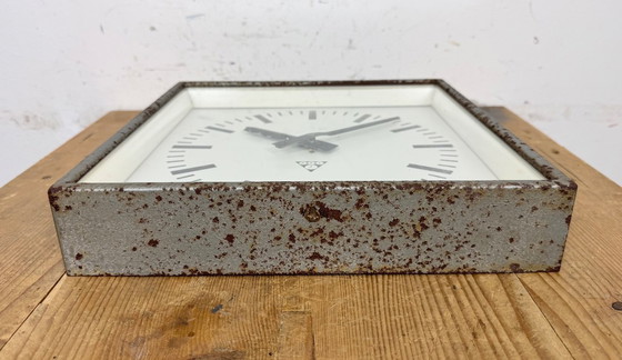 Image 1 of Grey Rusty Industrial Square Wall Clock from Pragotron, 1970s