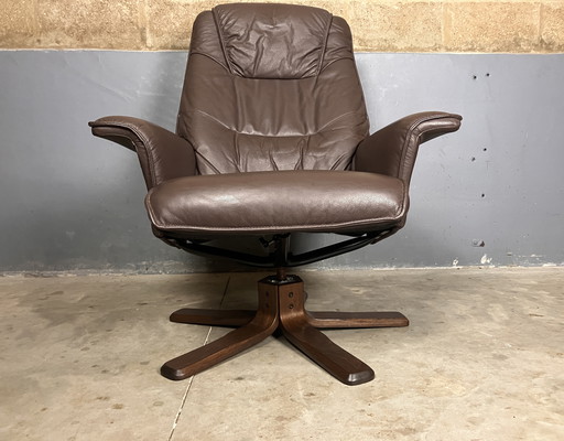 Vintage Drehsessel Holz Leder Hjort Knudsen