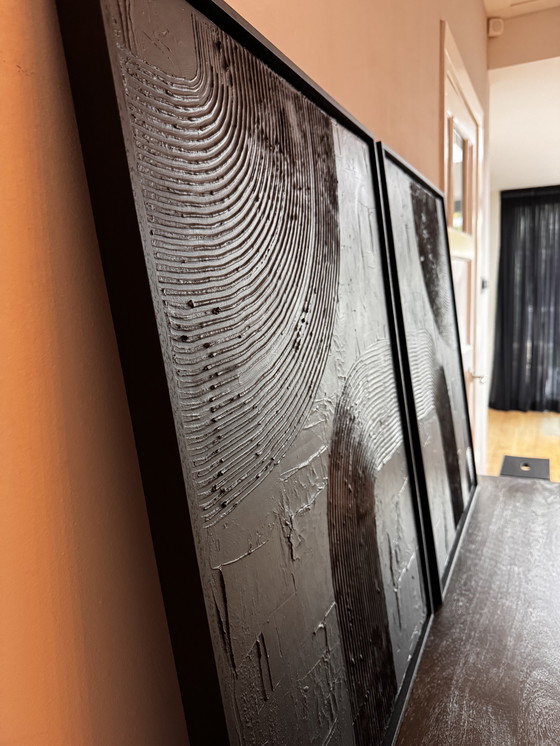 Image 1 of Set of 2 Abstract Structure Paintings (Diptych) | Atelier Beau | Black | 60x80 cm