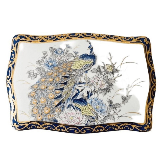 Image 1 of Vintage Fapodel peacock porcelain bonbonnière jewelry box 1970s