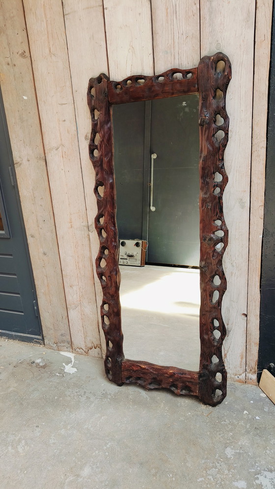 Image 1 of Brutalist vintage hand gesneden Zwarte woud spiegel