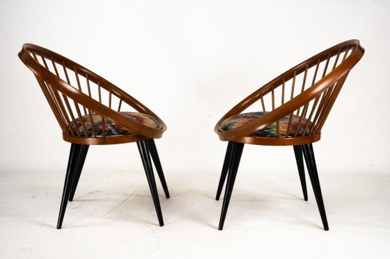 Image 1 of Pair of Yngve Ekström Circle Chairs for Swedese, Sweden 1950s – Original Upholstery