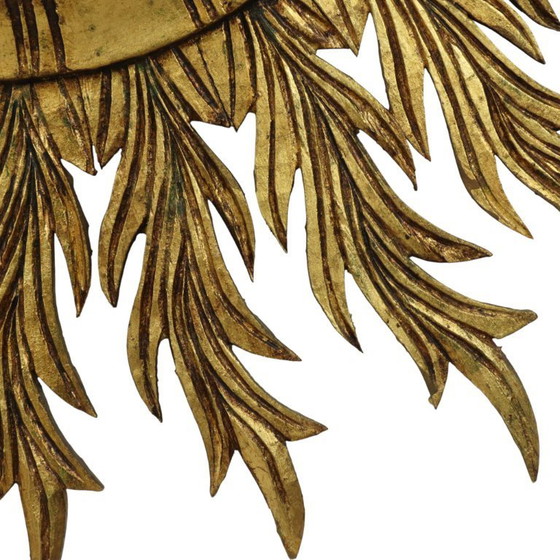 Image 1 of Large Rare Wooden Sun Mirror Sunburst Gold Leaf XL 86cm