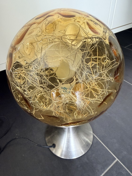 Vintage 1970s Space Age Amber Bubble Glass Table Lamp – Metal (photo 5 of 8)