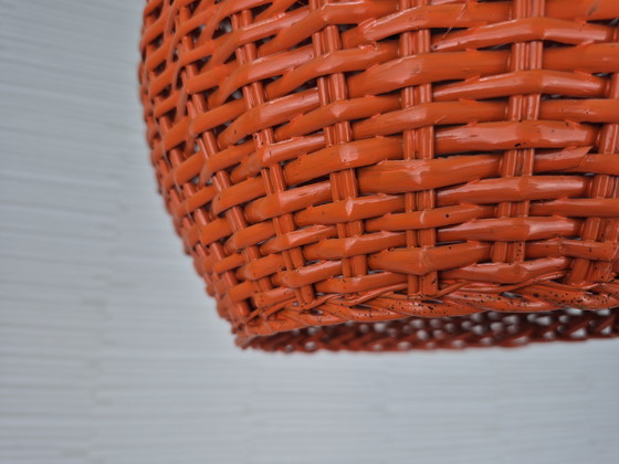 Image 1 of Rotan hanglamp oranje. Vintage rieten lamp met ketting.