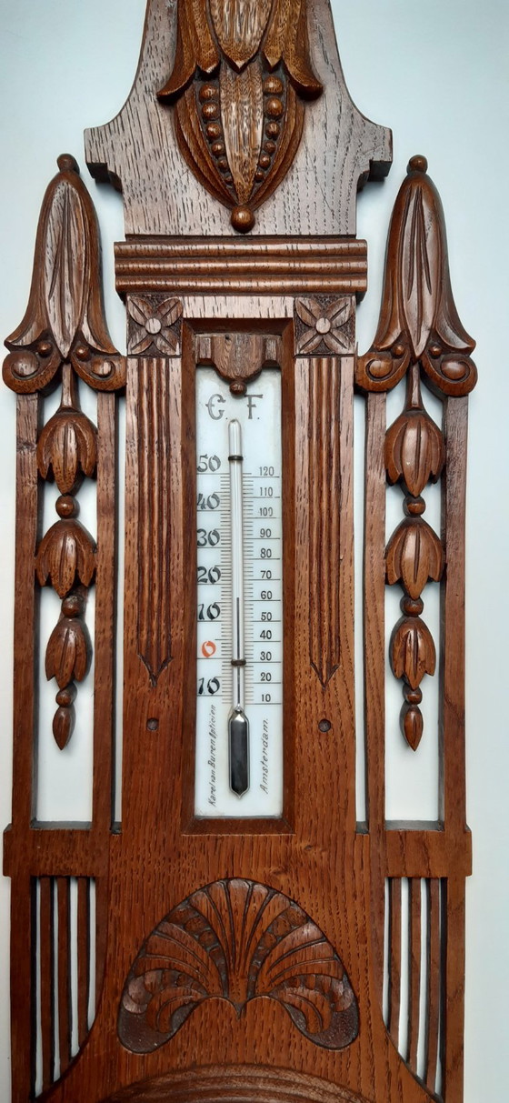 Stazione meteorologica barometro Art Nouveau/Art Deco – Karel van Buren, Vetro, Legno (photo 3 of 21)
