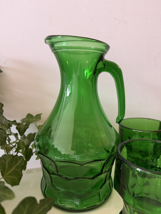 Image 1 of Juego italiano de vasos y jarra Bormioli verde esmeralda