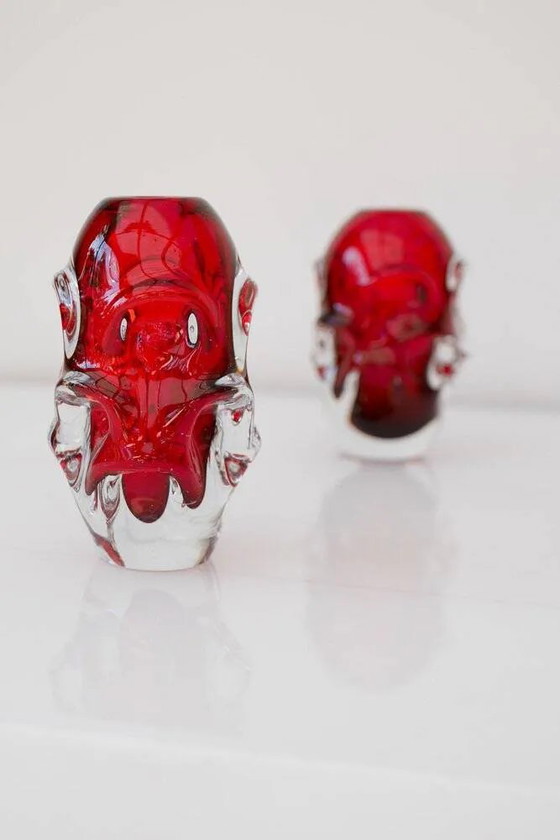 Image 1 of Red crystal vases by Augustsson for Åseda, set of 2