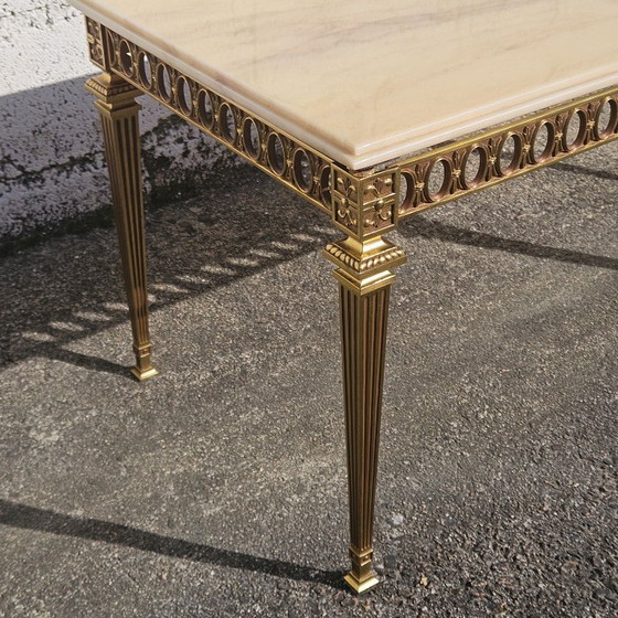 Image 1 of Tavolino da caffè vintage francese in marmo e ottone - Tavolo da cocktail - Tavolo da salotto - Stile Regency - Anni '70