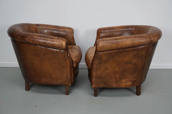 Image 1 of Vintage Nederlandse cognackleurige leren clubfauteuils, set van 2
