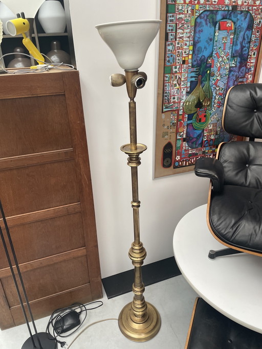 Heavy Brass Floor Lamp, Scolari 1970s – vloerlampen, Glass