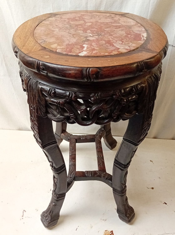 Antique Chinese Plant Stand – Plant table, Marble, Wood (photo 9 of 13)