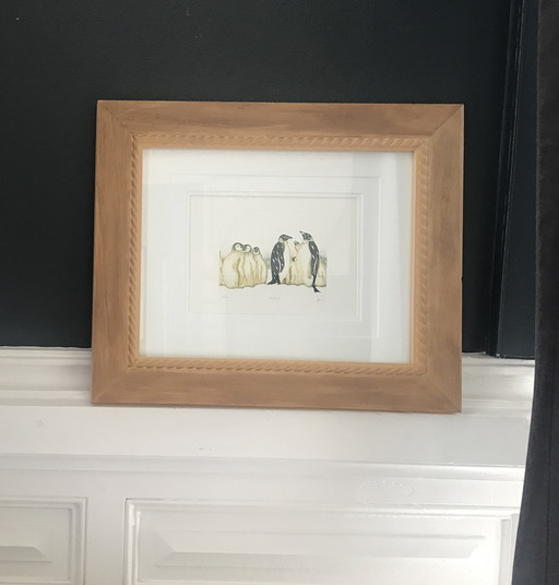Numbered watercolor Emperor penguins