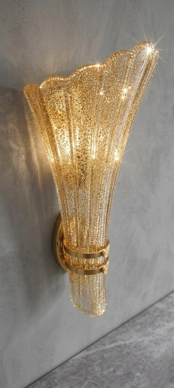 Image 1 of MuranoDue Grote "Fiaccola" wandlamp 46 cm - Identiteitscertificaat - Nieuw bladgoud