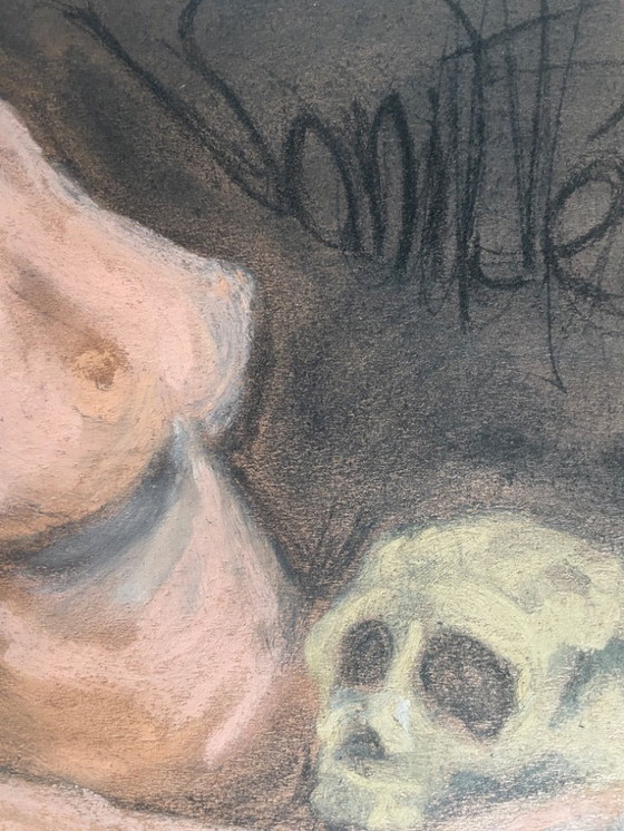 Image 1 of Gesigneerd pastel schilderij, symbool van leven en dood, "IJdelheid"