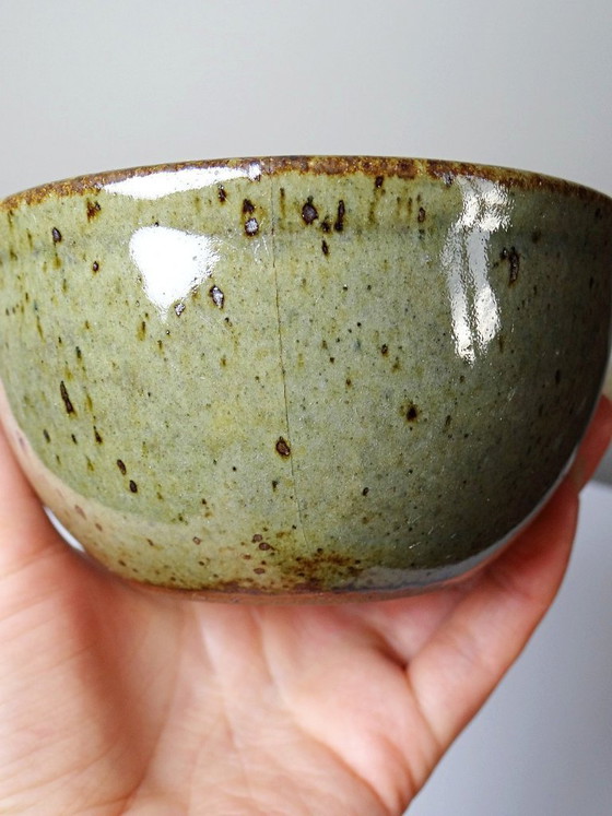 Image 1 of 6 handcrafted stoneware bowls glazed with ash, signed Tournay, vintage 1970-1990