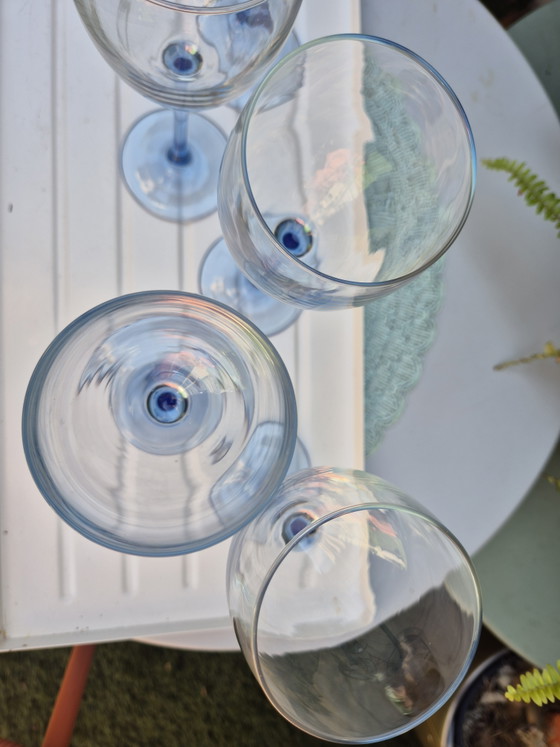 Vintage Luminarc Red Wine Glasses Set of 5 – Original Box – French Glassware (Blue Stem) – Glass & Decanter (photo 14 of 15)