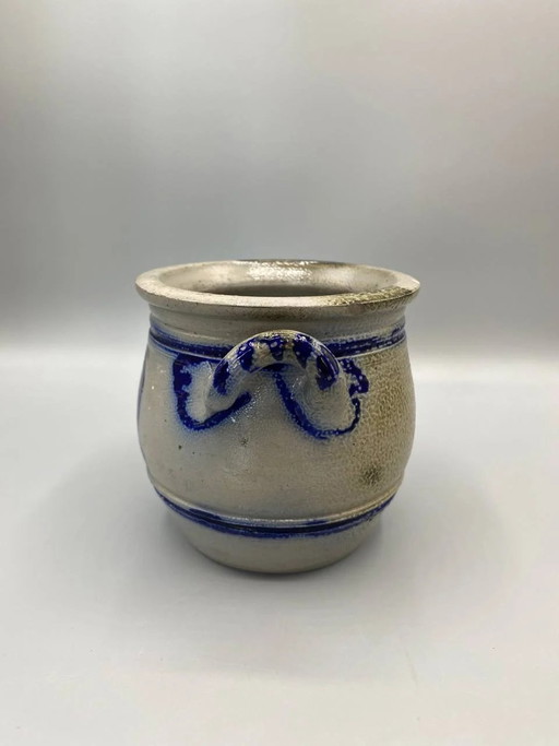 Salt-glazed stoneware grease pot – Cobalt decoration – Alsace or Lorraine – France & Daverkosen, servies (photo 2 of 5)