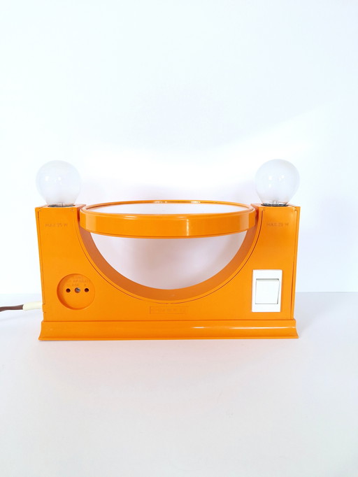 Vintage Orange Vanity Mirror, Retro Cosmetic Mirror, Illuminated Mirror