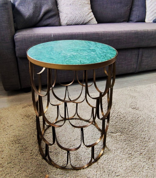Green Marble Gold Vintage Side Table