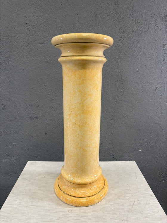 Image 1 of Colonna con piedistallo in ceramica smaltata vintage, supporto espositivo effetto onice marmorizzato e marmo, XX secolo.