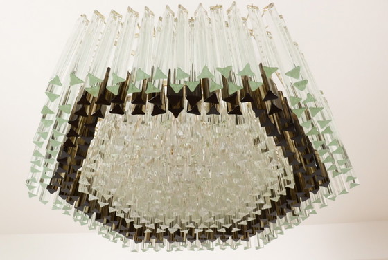 Image 1 of Weelderige kroonluchter van Paolo Venini voor Vivarini, Muranoglas/Prismaglas, Italië, jaren 70, op maat gemaakt