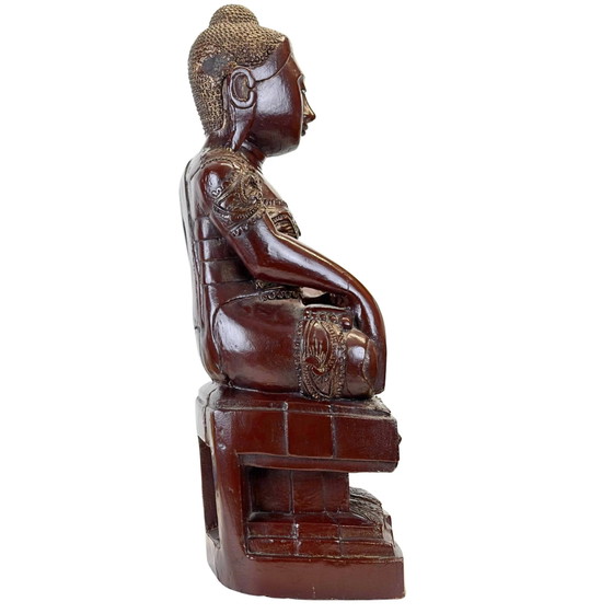 Estatua de Buda Mandalay birmana antigua en laca Thit-si y pan de oro – Período Konbaung, aprox. 1870 (photo 3 of 11)