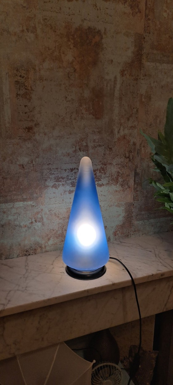 Image 1 of Vintage glass cone table lamp Space Age Design Glass, Blue