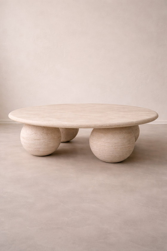 Image 1 of Round travertine coffee table