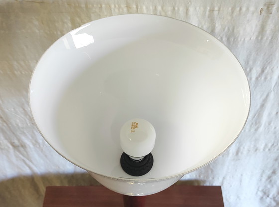 Image 1 of Mazda-style table lamp in wood and opaline glass - mid-20th century