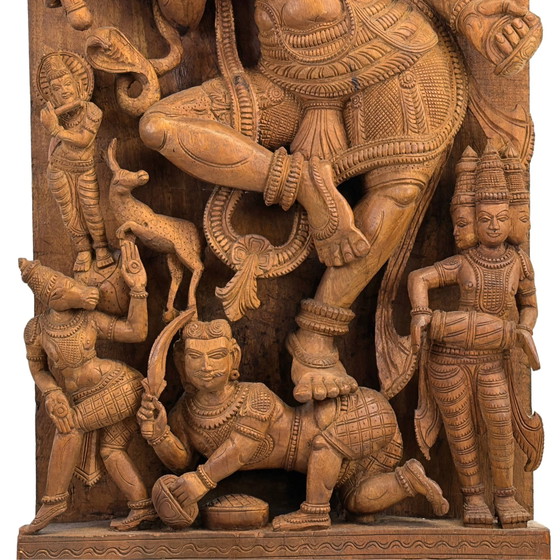 Monumentaal Antiek Zuid-Indiaas Houten Tempelpaneel van Shiva's Kosmische Dans (107 cm) – 17 kg Massief (photo 3 of 9)