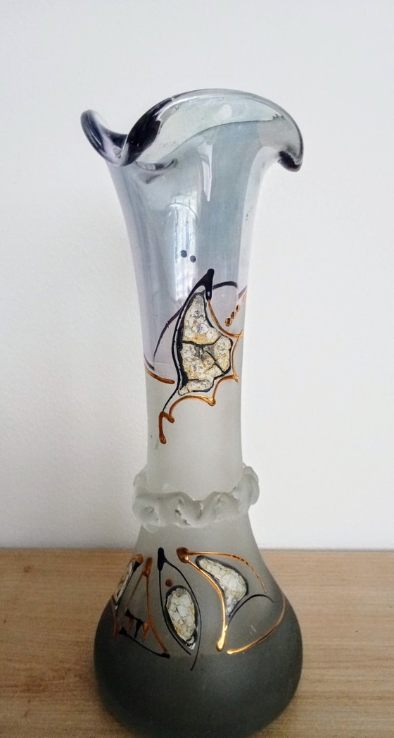 Image 1 of Trovato unico Geea Romania vaso di vetro bella brocant giocoso blu chiaro satinato