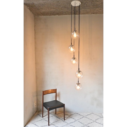 Raak Cascade Lamp of 5 B-1224 Bulbs with Hand Blown Decor