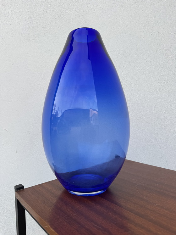 Image 1 of Large vintage cobalt blue blown glass vase