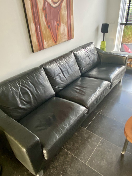 Leolux Antonia 3,5 zit zwart leer, uitstekende conditie 