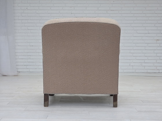 Image 1 of 1950s Danish Art Deco Armchair, Quality Beige Furniture Wool, Oak Wood Legs