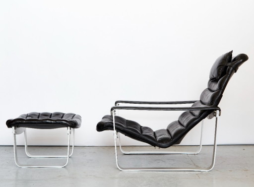 Fauteuil lounge et ottoman Ilmari Lappalainen "Pulkka" pour ASKO