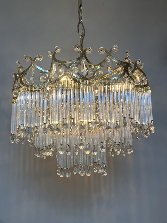 Image 1 of Art deco stijl hanglamp vintage kristallen staafjes bijzondere kwaliteit 