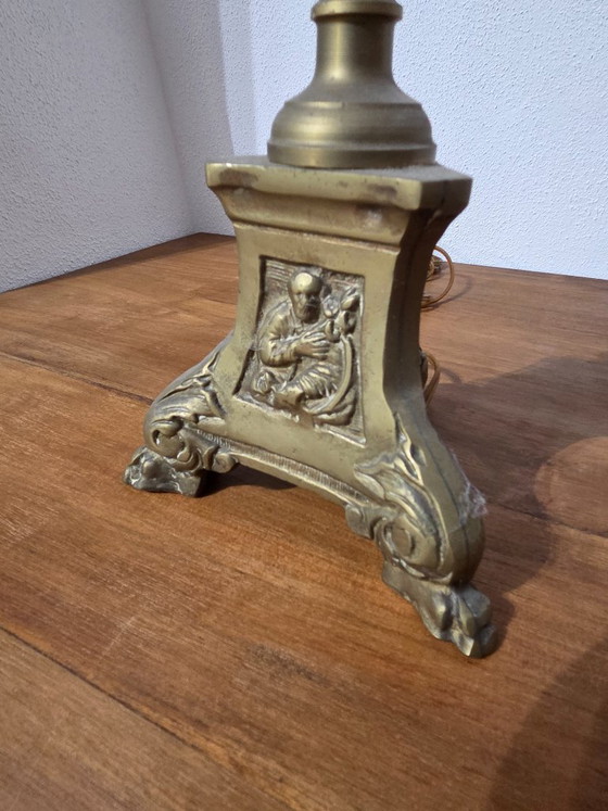 antieke kerkkandelaarlamp – Tafellampen, Messing (photo 3 of 5)
