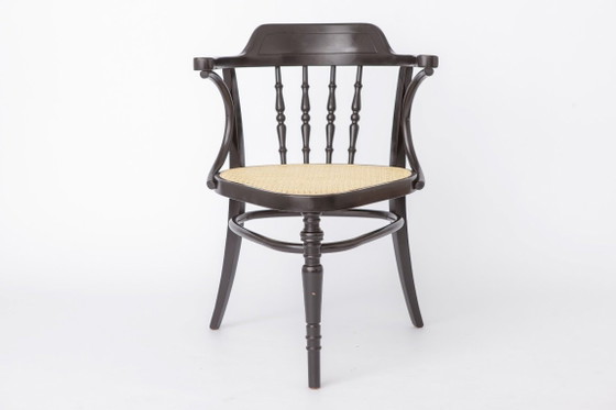 Pair of Bentwood Armchairs, Black Beechwood & Vienna Cane Seats, 1990s Vintage Chairs, Mid-Century Style (photo 3 of 12)