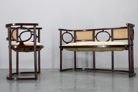 Image 1 of Beukenhouten bank en stoel