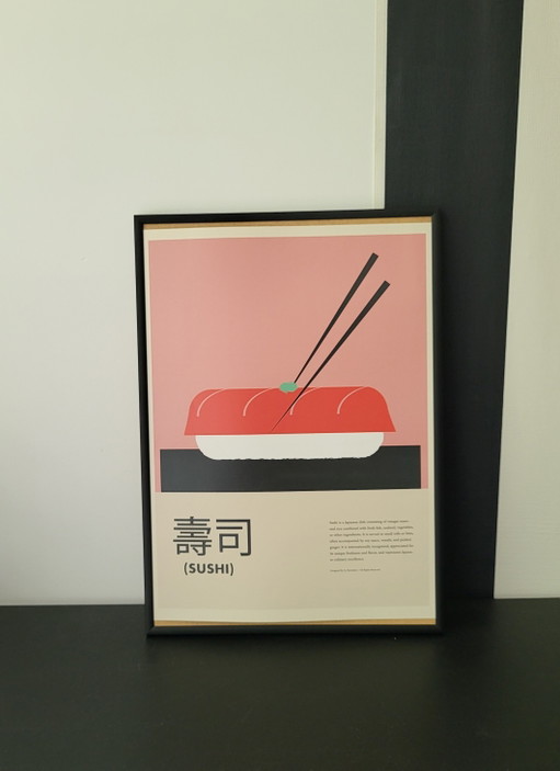 Estampe japonaise originale représentant des sushis, symbole de l'excellence de la cuisine japonaise.