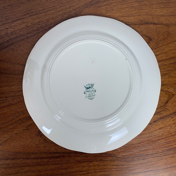 Image 1 of Set aus 3 Tellern + 3 tiefen Tellern, Modell "Compiègne" der Fabrik Longwy, Farbe dunkelgrün