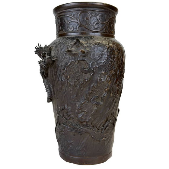 Antichi Vasi giapponesi Meiji Drago – Firmati 'Dai Nippon' – Bronzo Sawari (Coppia) – Bronze (photo 4 of 10)