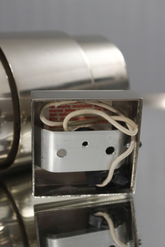 Image 1 of Vintage modernistische Art Deco spiegel en wandlampen, vernikkeld staal, jaren 1950