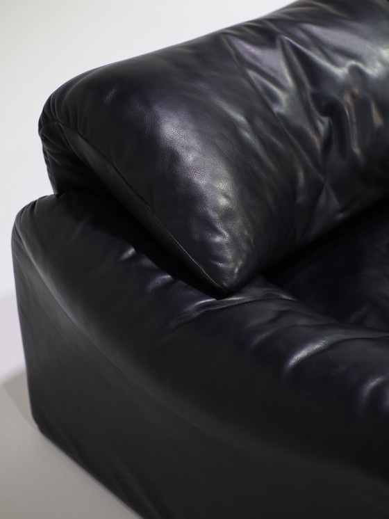 Image 1 of Cassina Maralunga 3-Sitzer-Sofa aus schwarzem Leder von Vico Magistretti