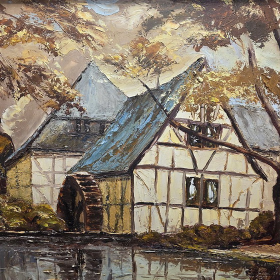 Image 1 of Wassermühle in Fachwerkbauweise im impressionistischen Stil, 1960er/70er Jahre