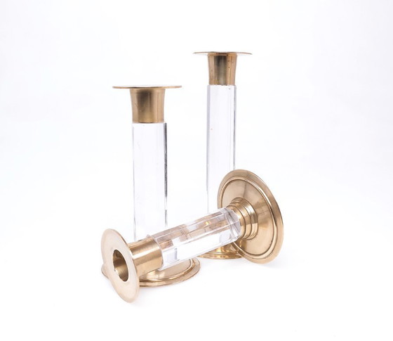 Image 1 of Vintage set kandelaren messing en lucite, 1970s