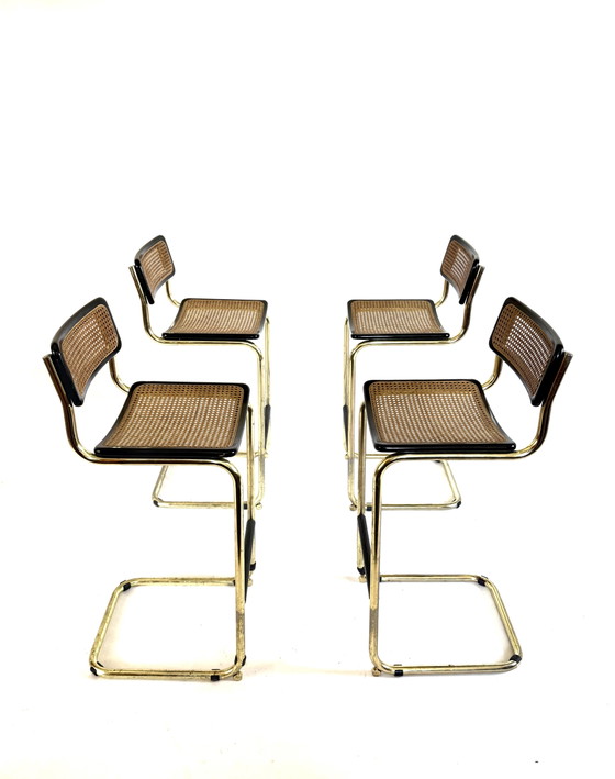 Image 1 of 4x vintage Ceca bar stool, Marcel Breuer style ‘80
